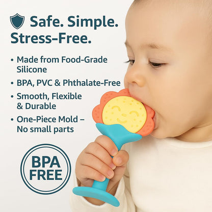 Shark Doo Doo® Teether Toy for 2+ Months Baby (Sun Teether) – BPA-Free Silicone Teether for Infants & Toddlers – Soft, Textured, Gum Soothing – Safe, One-Piece Mold for Teething Relief