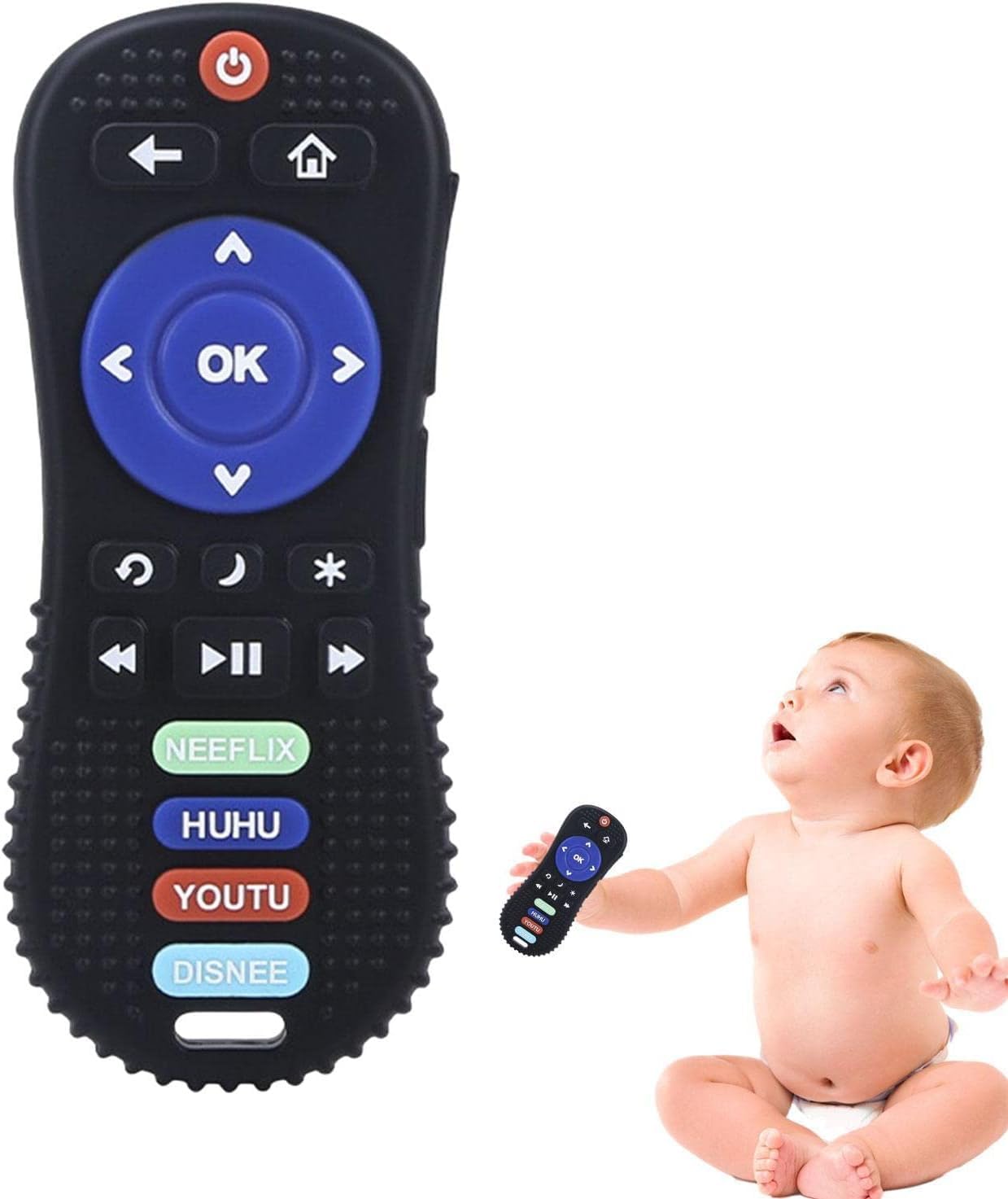 TEC TAVAKKAL Silicone Remote Teether For Baby, Remote Teether For 3+ Months And 6 To 12 Months Baby, Helps Biting Skills Development, Colour & Shape Recognition, Teething Toys For Babies And Toddlers Black