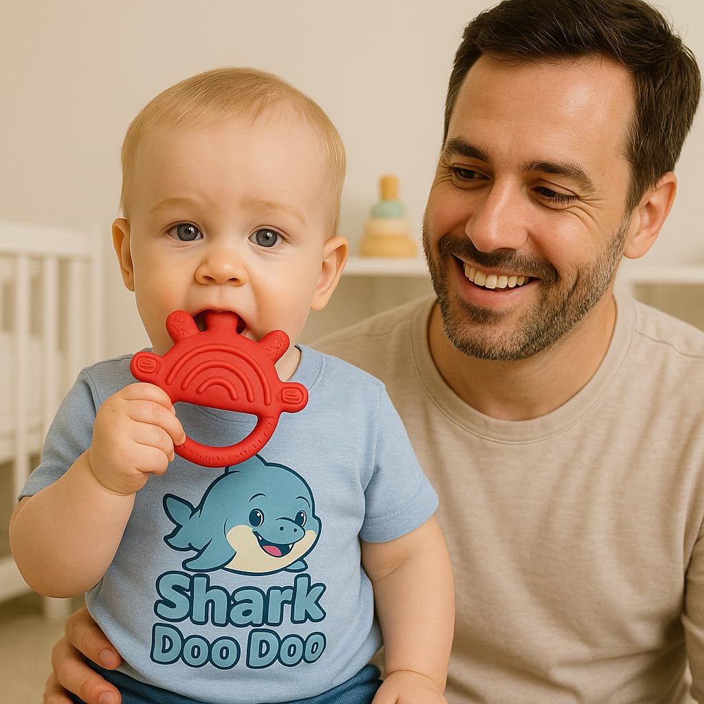 Shark Doo Doo® Teether Toy for 2+ Months Baby (Sun Teether) – BPA-Free Silicone Teether for Infants & Toddlers – Soft, Textured, Gum Soothing – Safe, One-Piece Mold for Teething Relief