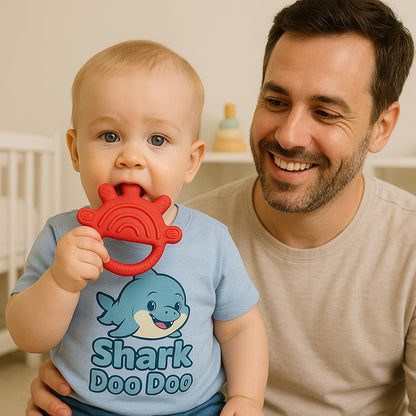 Shark Doo Doo® Teether Toy for 2+ Months Baby (Sun Teether) – BPA-Free Silicone Teether for Infants & Toddlers – Soft, Textured, Gum Soothing – Safe, One-Piece Mold for Teething Relief