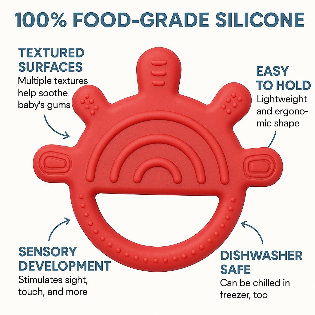 Shark Doo Doo® Teether Toy for 2+ Months Baby (Sun Teether) – BPA-Free Silicone Teether for Infants & Toddlers – Soft, Textured, Gum Soothing – Safe, One-Piece Mold for Teething Relief
