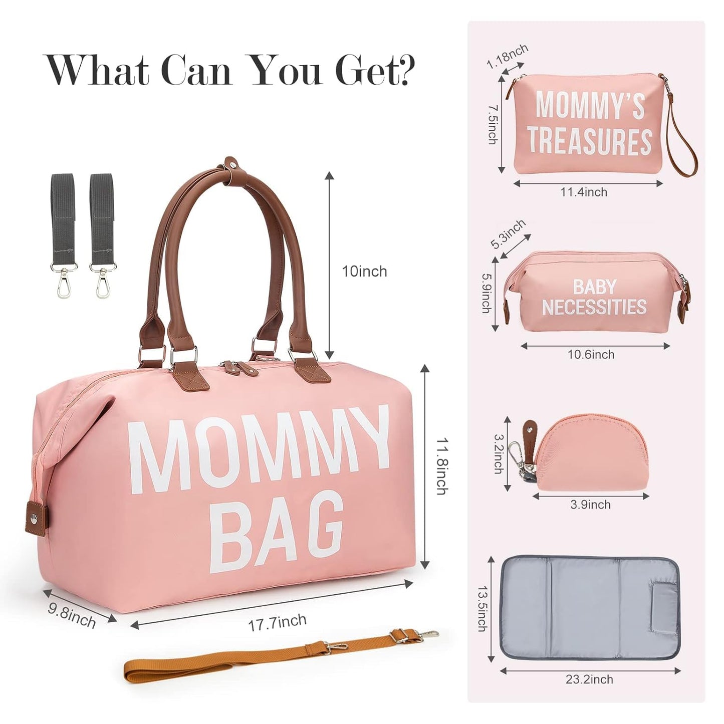 Dravina Diaper Bag for Moms, 5-Piece Set with Changing Pad, Pacifier Holder, 2 Storage Pouches & Luggage Sleeve, Stylish Maternity Backpack for Travel, Baby Essentials Organizer