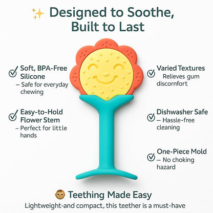 Shark Doo Doo® Teether Toy for 2+ Months Baby (Sun Teether) – BPA-Free Silicone Teether for Infants & Toddlers – Soft, Textured, Gum Soothing – Safe, One-Piece Mold for Teething Relief