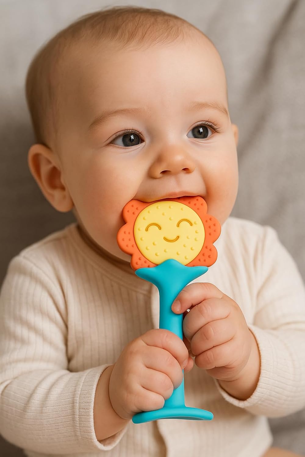 Shark Doo Doo® Teether Toy for 2+ Months Baby (Sun Teether) – BPA-Free Silicone Teether for Infants & Toddlers – Soft, Textured, Gum Soothing – Safe, One-Piece Mold for Teething Relief