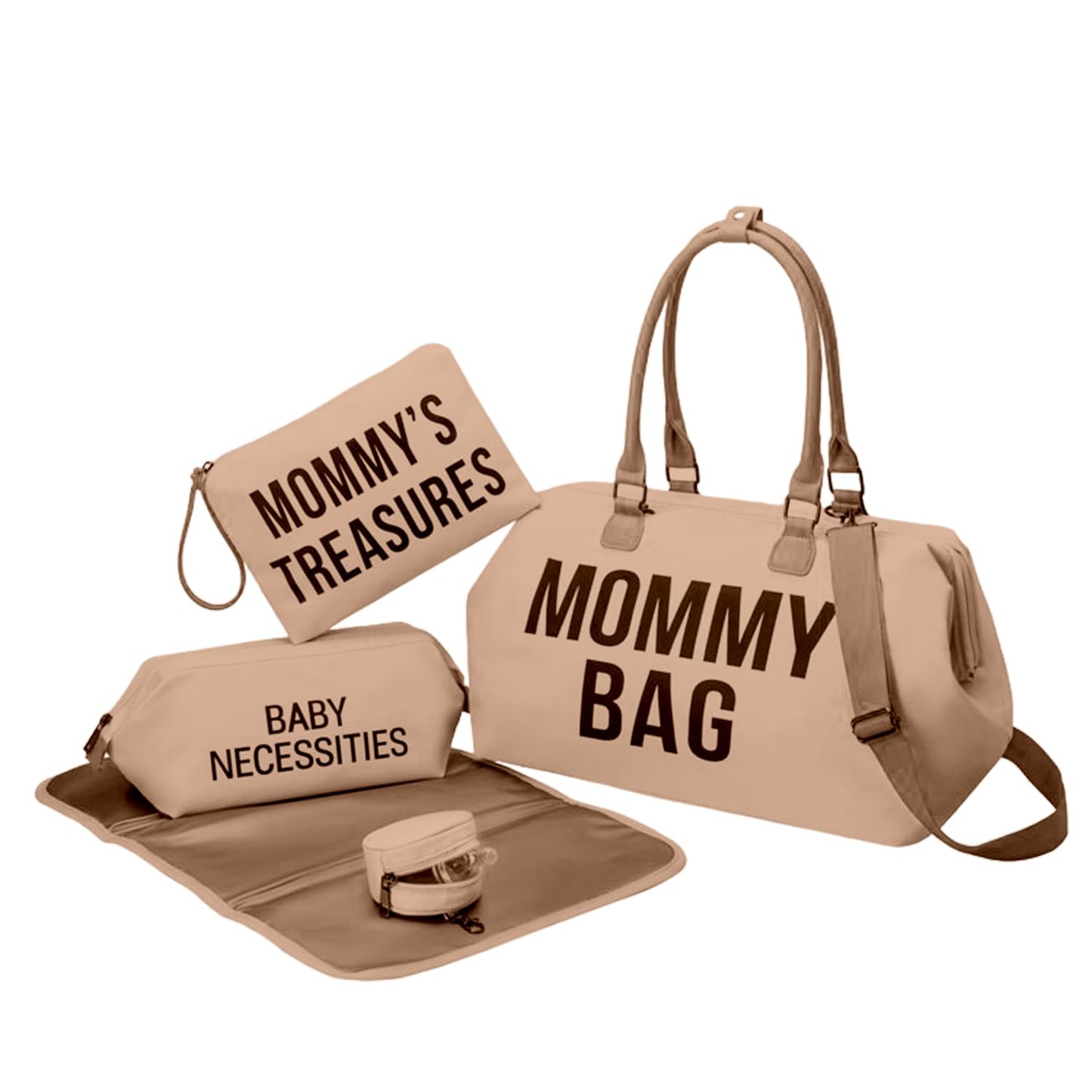 Dravina Diaper Bag for Moms, 5-Piece Set with Changing Pad, Pacifier Holder, 2 Storage Pouches & Luggage Sleeve, Stylish Maternity Backpack for Travel, Baby Essentials Organizer
