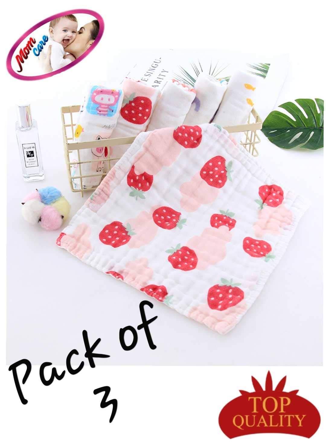 MOM CARE Muslin Cotton Face Towels For Newborn Baby Extra Soft Hankies Reusable Napkins For Infants Toddlers (Pack Of 5) White, 500 TC