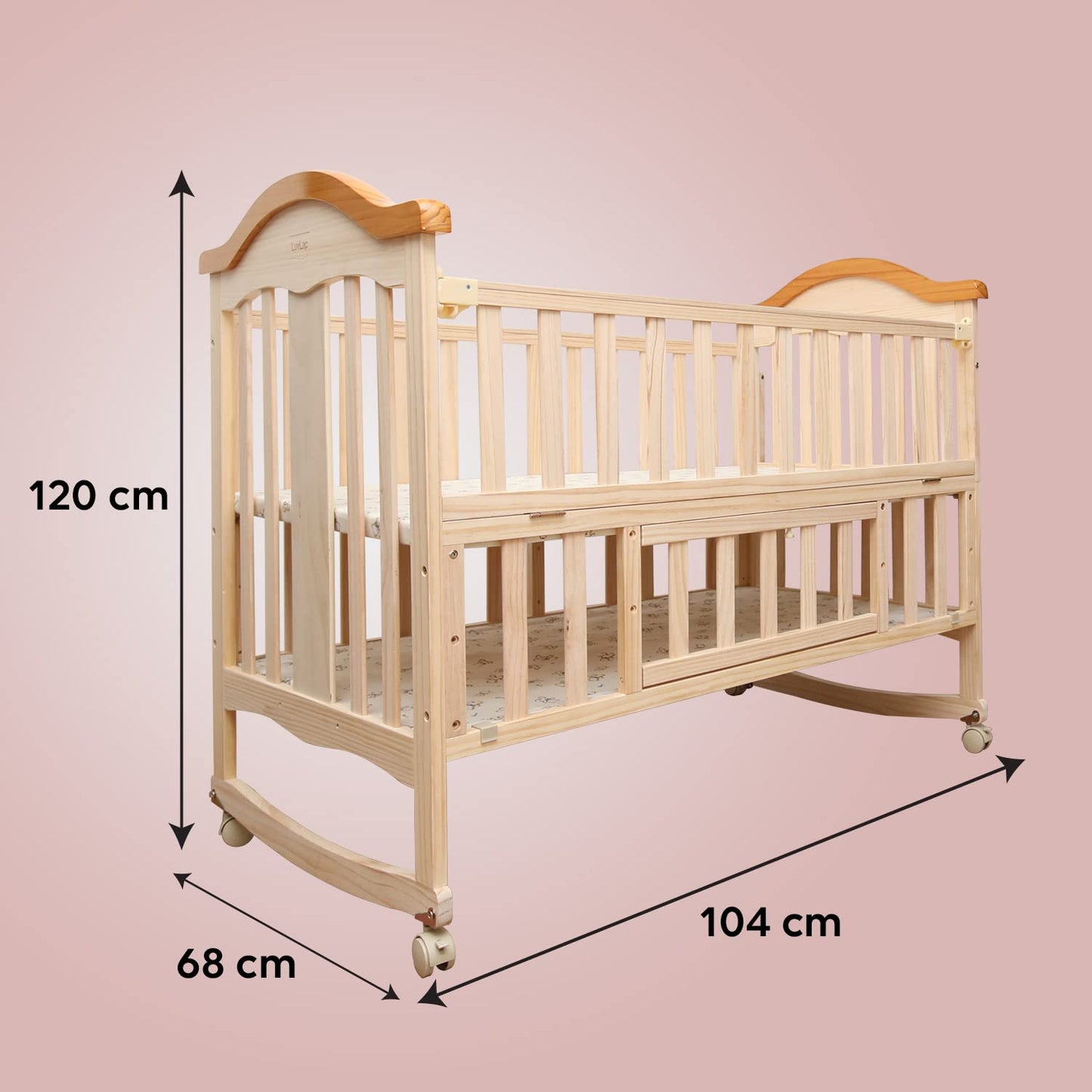 LuvLap C-50 Baby Wooden Cot with Mosquito Net, EN certified Baby Furniture suitable for new born to 12 month, without mattress (Cherry Red)