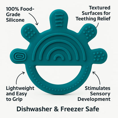 Shark Doo Doo® Teether Toy for 2+ Months Baby (Sun Teether) – BPA-Free Silicone Teether for Infants & Toddlers – Soft, Textured, Gum Soothing – Safe, One-Piece Mold for Teething Relief