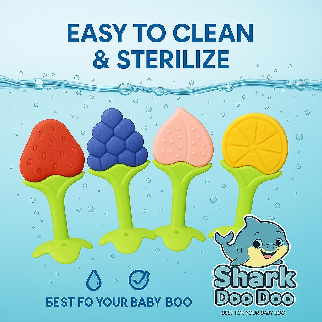 Shark Doo Doo® Teether Toy for 2+ Months Baby (Sun Teether) – BPA-Free Silicone Teether for Infants & Toddlers – Soft, Textured, Gum Soothing – Safe, One-Piece Mold for Teething Relief