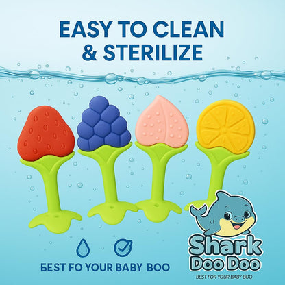 Shark Doo Doo® Teether Toy for 2+ Months Baby (Sun Teether) – BPA-Free Silicone Teether for Infants & Toddlers – Soft, Textured, Gum Soothing – Safe, One-Piece Mold for Teething Relief