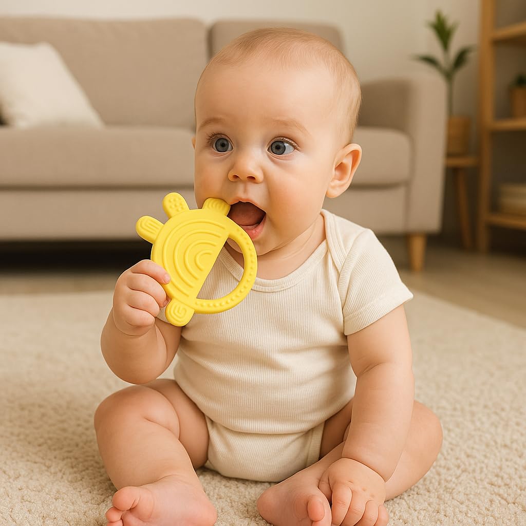 Shark Doo Doo® Teether Toy for 2+ Months Baby (Sun Teether) – BPA-Free Silicone Teether for Infants & Toddlers – Soft, Textured, Gum Soothing – Safe, One-Piece Mold for Teething Relief