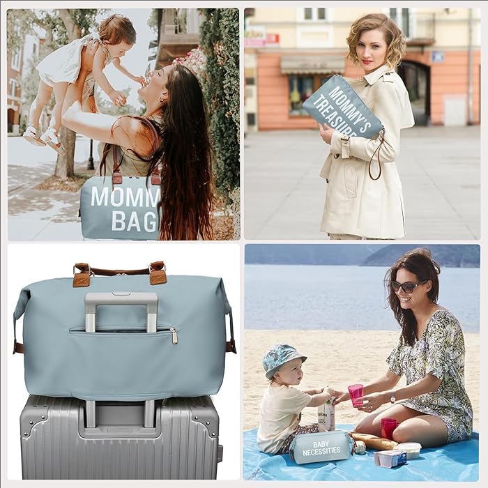 Dravina Diaper Bag for Moms, 5-Piece Set with Changing Pad, Pacifier Holder, 2 Storage Pouches & Luggage Sleeve, Stylish Maternity Backpack for Travel, Baby Essentials Organizer