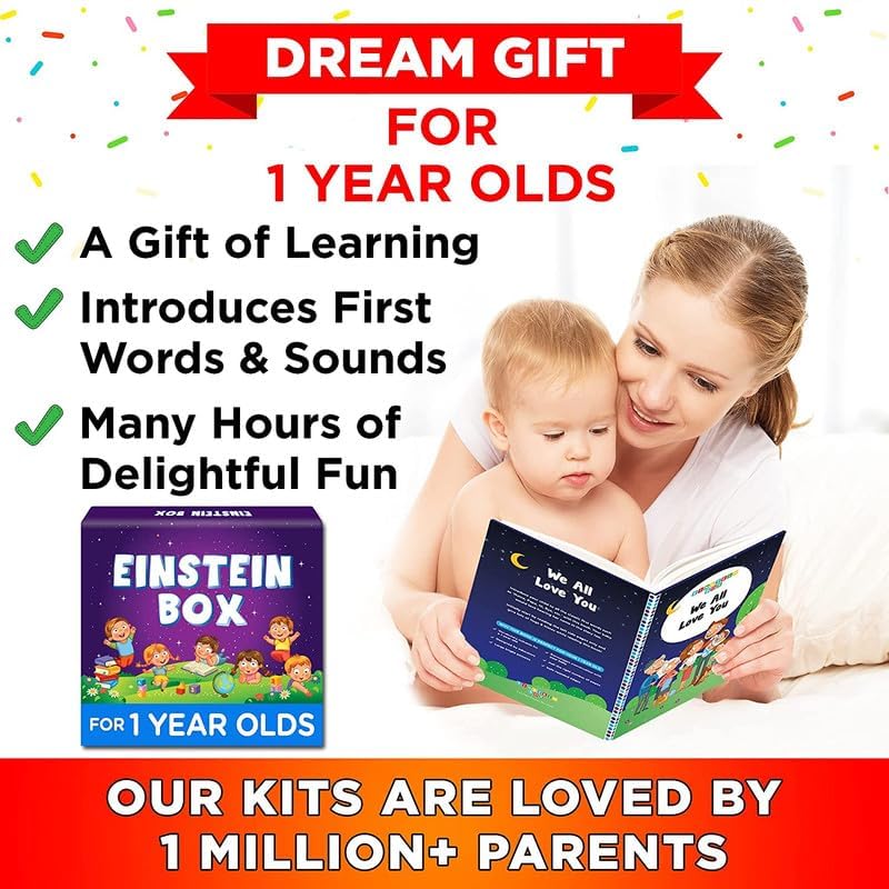 EINSTEIN BOX for 1 Year Old Boys/Girls | Gift Toys & Board Books for Kids | Learning Kit & Educational Toys | Pretend Play Set of Animal Masks | Activity Book Included, Multicolor