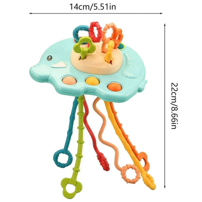 Kidology Pull String Teething Toy for Babies 6+ Months | Sensory Teether & Fine Motor Skills Activity | Montessori Toys for Baby Girls & Boys | Travel-Friendly, Food-Grade Silicone for Toddlers | UFO