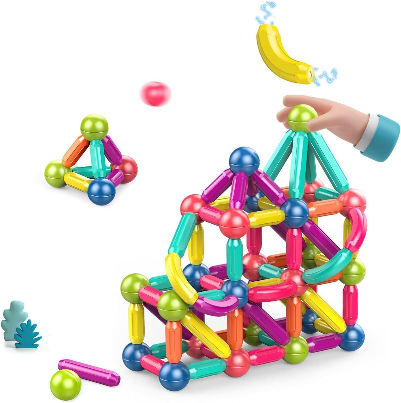 TOYTASTIC Learning Boys Girls Toys Age 4-5,Magnetic Game and Rods Set Educational Magnet Stick and Ball Game,Kids Toys for 3+ Yers