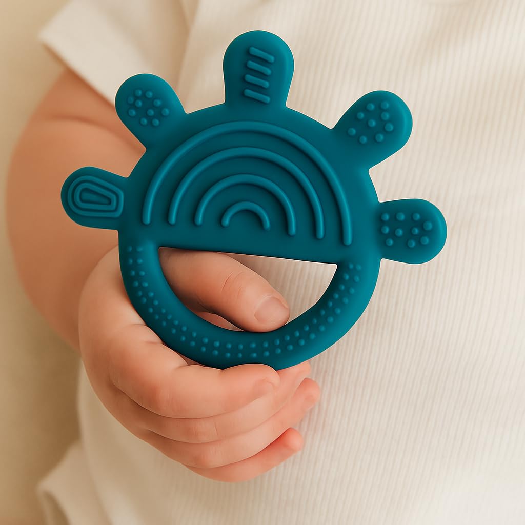 Shark Doo Doo® Teether Toy for 2+ Months Baby (Sun Teether) – BPA-Free Silicone Teether for Infants & Toddlers – Soft, Textured, Gum Soothing – Safe, One-Piece Mold for Teething Relief