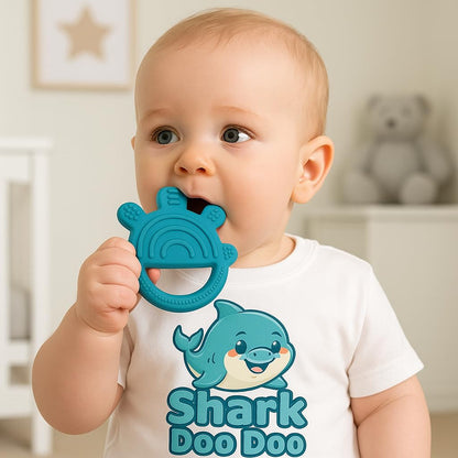 Shark Doo Doo® Teether Toy for 2+ Months Baby (Sun Teether) – BPA-Free Silicone Teether for Infants & Toddlers – Soft, Textured, Gum Soothing – Safe, One-Piece Mold for Teething Relief