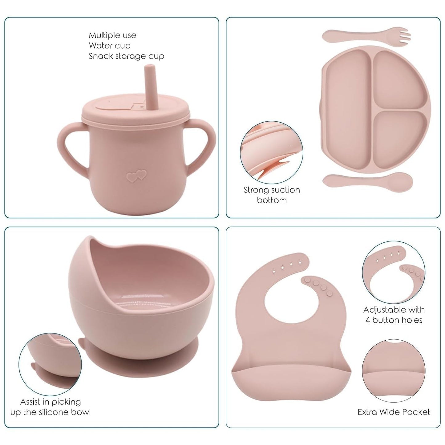 9 Pcs Silicone Baby Feeding Set Bpa-Free,Microwave Safe, Anti-Slip Base | Complete Tableware Kit for Babies & Toddlers with Suction Plate, Bowl, Cup, Spoon, Fork & Bib Multi-Color