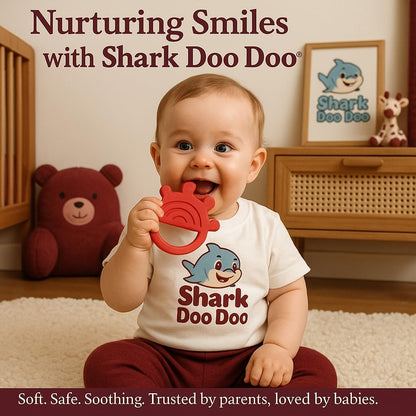 Shark Doo Doo® Teether Toy for 2+ Months Baby (Sun Teether) – BPA-Free Silicone Teether for Infants & Toddlers – Soft, Textured, Gum Soothing – Safe, One-Piece Mold for Teething Relief