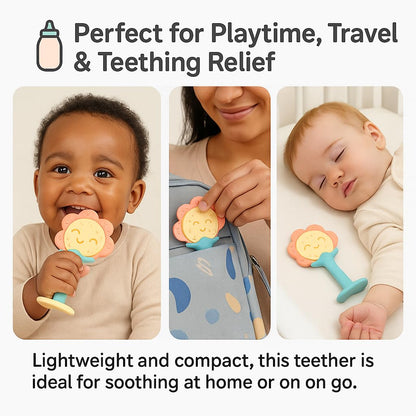 Shark Doo Doo® Teether Toy for 2+ Months Baby (Sun Teether) – BPA-Free Silicone Teether for Infants & Toddlers – Soft, Textured, Gum Soothing – Safe, One-Piece Mold for Teething Relief