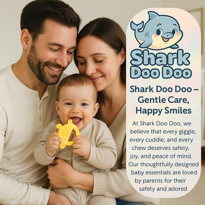 Shark Doo Doo® Teether Toy for 2+ Months Baby (Sun Teether) – BPA-Free Silicone Teether for Infants & Toddlers – Soft, Textured, Gum Soothing – Safe, One-Piece Mold for Teething Relief