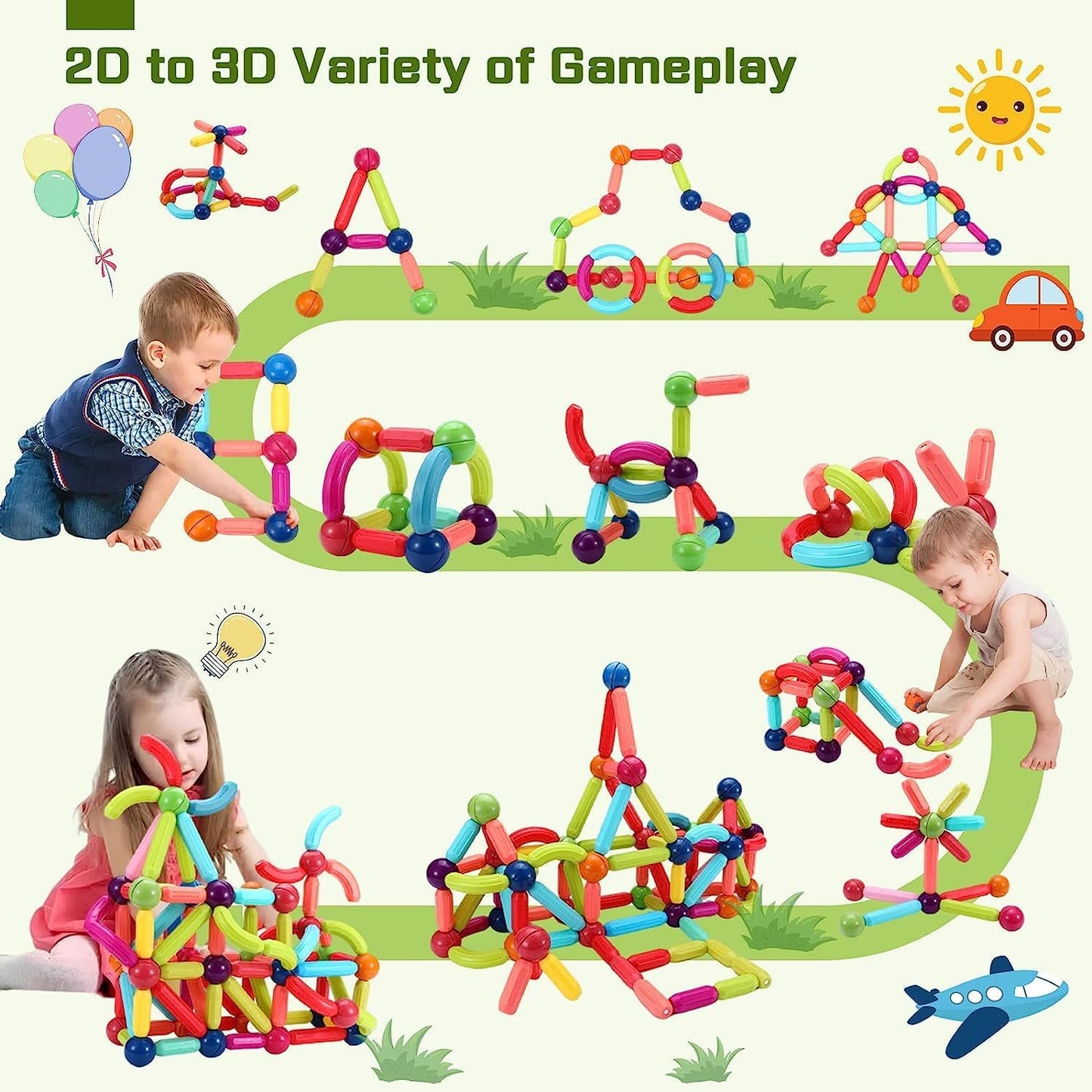 TOYTASTIC Learning Boys Girls Toys Age 4-5,Magnetic Game and Rods Set Educational Magnet Stick and Ball Game,Kids Toys for 3+ Yers
