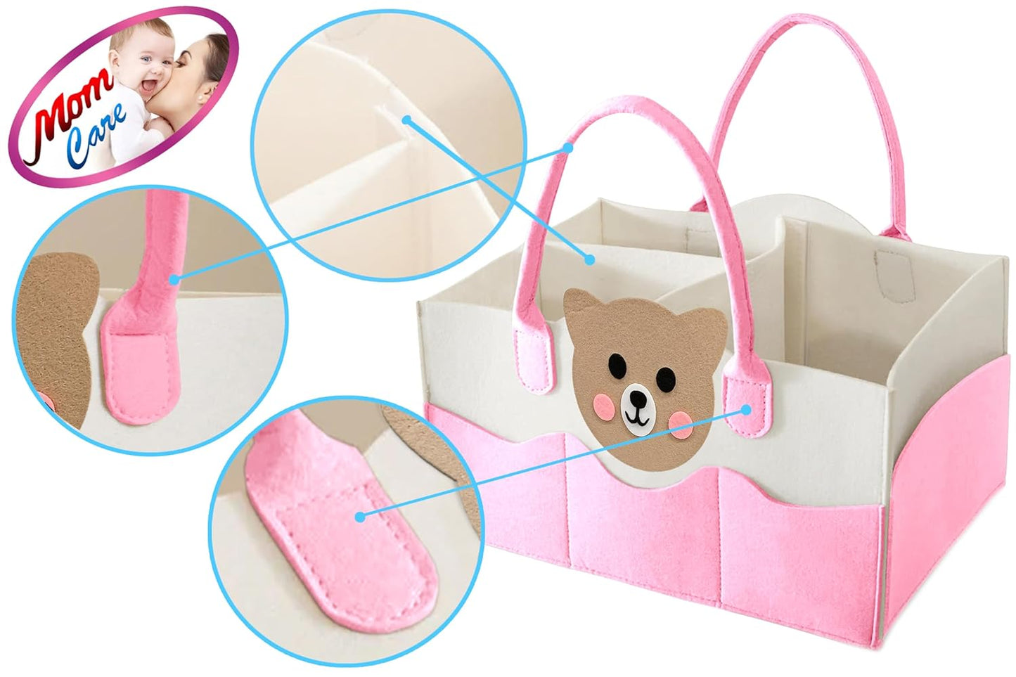 MOM CARE Baby Diaper Storage Organizer Nappies Bag For Mother Stylish Storage Bag For All Newborn Baby Products Nursery Basket -Pink