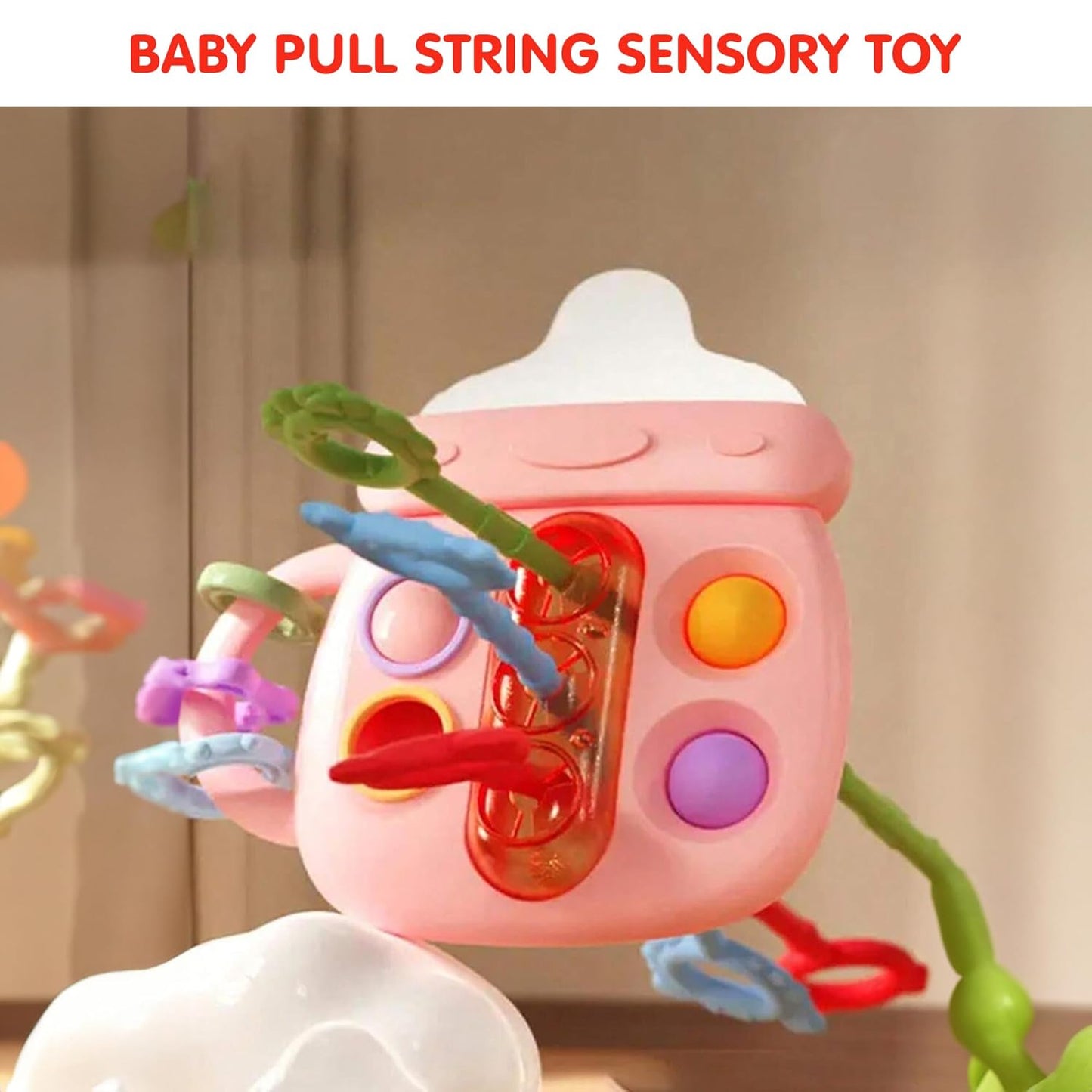 Kidology Pull String Teething Toy for Babies 6+ Months | Sensory Teether & Fine Motor Skills Activity | Montessori Toys for Baby Girls & Boys | Travel-Friendly, Food-Grade Silicone for Toddlers | UFO