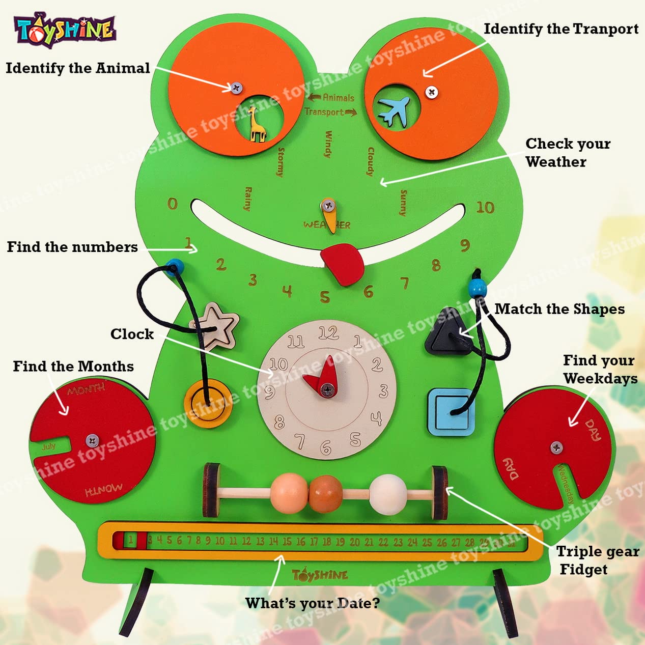 Toyshine Wooden The Flippy Busy Board with 10 Busy Activities | Big Size Montessori Gifts Toys for Toddlers Boys & Girls 2 3 4 5 Year Old Preschool Basic Skills Learning