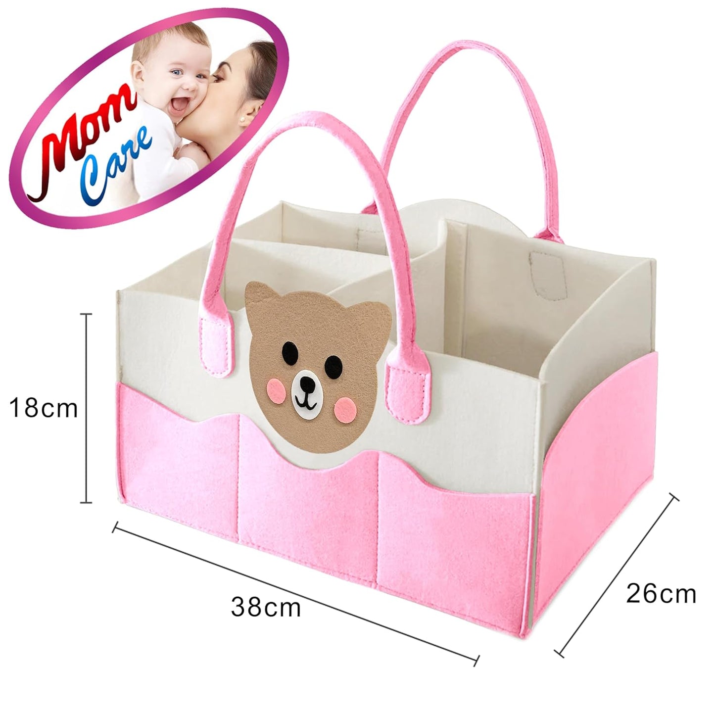 MOM CARE Baby Diaper Storage Organizer Nappies Bag For Mother Stylish Storage Bag For All Newborn Baby Products Nursery Basket -Pink