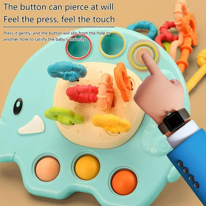 Kidology Pull String Teething Toy for Babies 6+ Months | Sensory Teether & Fine Motor Skills Activity | Montessori Toys for Baby Girls & Boys | Travel-Friendly, Food-Grade Silicone for Toddlers | UFO