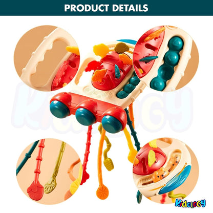Kidology Pull String Teething Toy for Babies 6+ Months | Sensory Teether & Fine Motor Skills Activity | Montessori Toys for Baby Girls & Boys | Travel-Friendly, Food-Grade Silicone for Toddlers | UFO