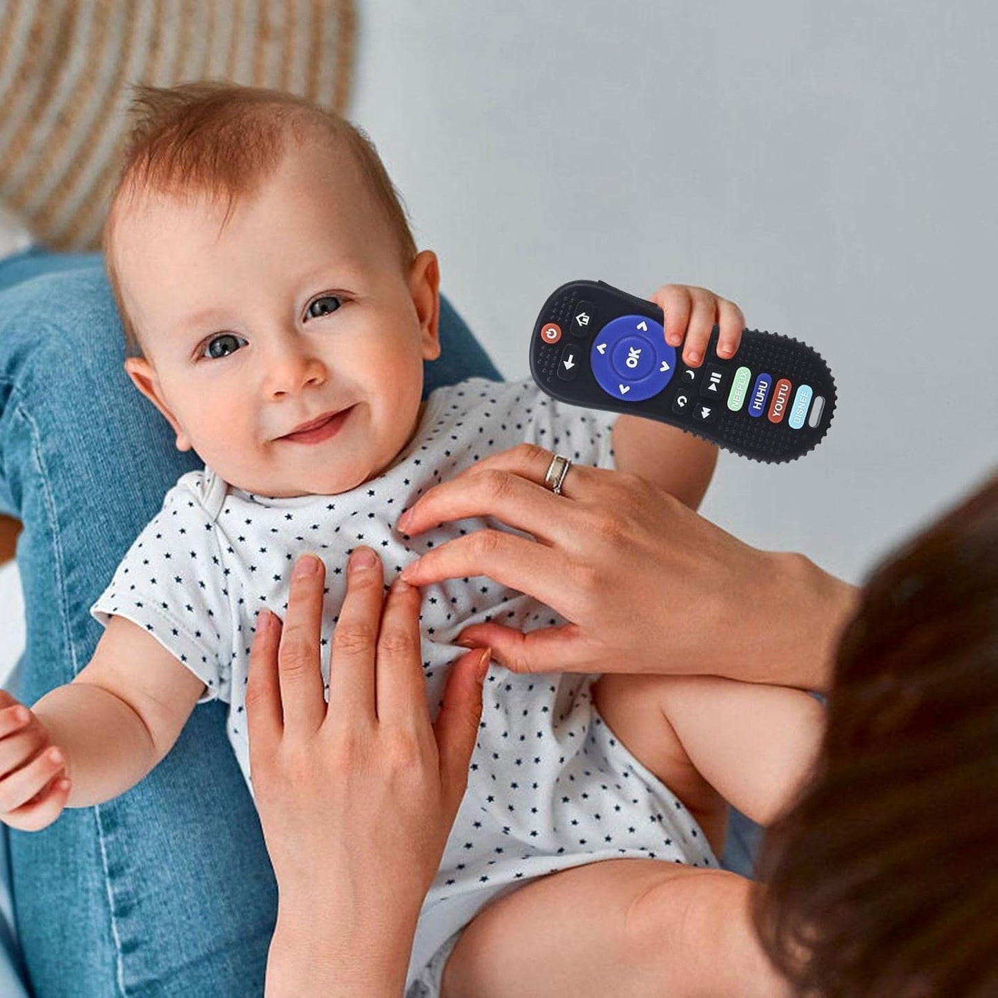 TEC TAVAKKAL Silicone Remote Teether For Baby, Remote Teether For 3+ Months And 6 To 12 Months Baby, Helps Biting Skills Development, Colour & Shape Recognition, Teething Toys For Babies And Toddlers Black