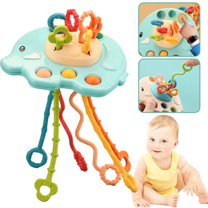 Kidology Pull String Teething Toy for Babies 6+ Months | Sensory Teether & Fine Motor Skills Activity | Montessori Toys for Baby Girls & Boys | Travel-Friendly, Food-Grade Silicone for Toddlers | UFO