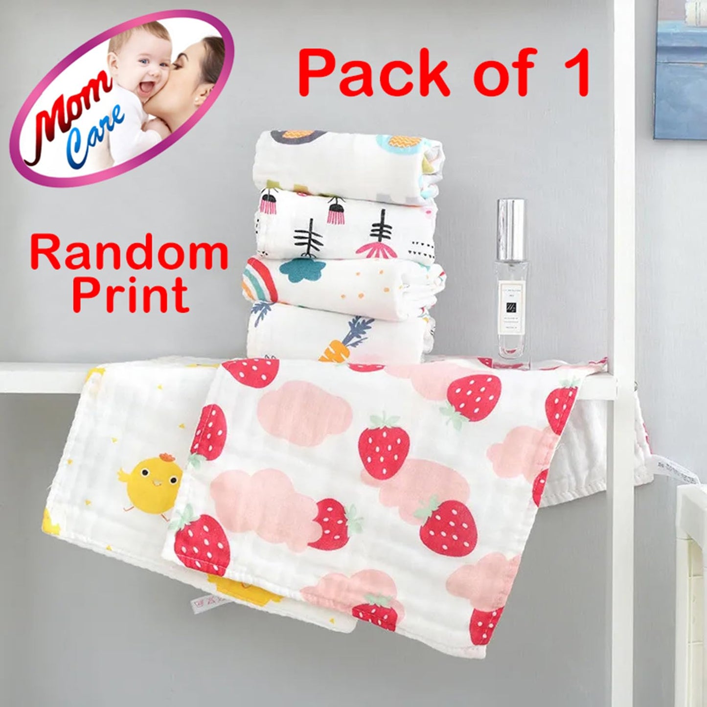 MOM CARE Muslin Cotton Face Towels For Newborn Baby Extra Soft Hankies Reusable Napkins For Infants Toddlers (Pack Of 5) White, 500 TC
