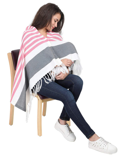 Lulamom Nursing Cover for Breastfeeding|Feeding Cover|for Women, Mother, Nursing Mom|Feeding Apron|Breathable Cotton Shawl Fabric|Shape Changing Poncho (Navy)-1,1 Count