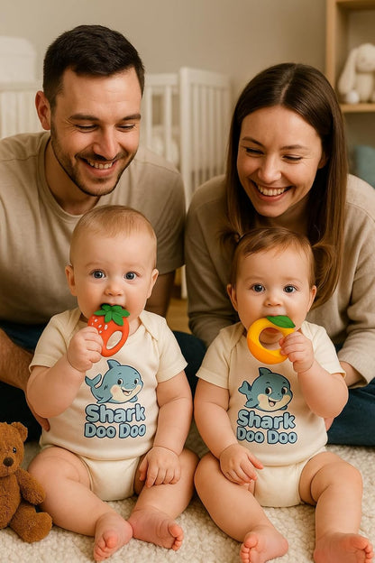 Shark Doo Doo® Teether Toy for 2+ Months Baby (Sun Teether) – BPA-Free Silicone Teether for Infants & Toddlers – Soft, Textured, Gum Soothing – Safe, One-Piece Mold for Teething Relief