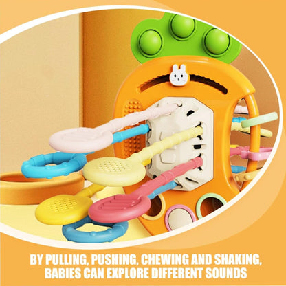 Kidology Pull String Teething Toy for Babies 6+ Months | Sensory Teether & Fine Motor Skills Activity | Montessori Toys for Baby Girls & Boys | Travel-Friendly, Food-Grade Silicone for Toddlers | UFO