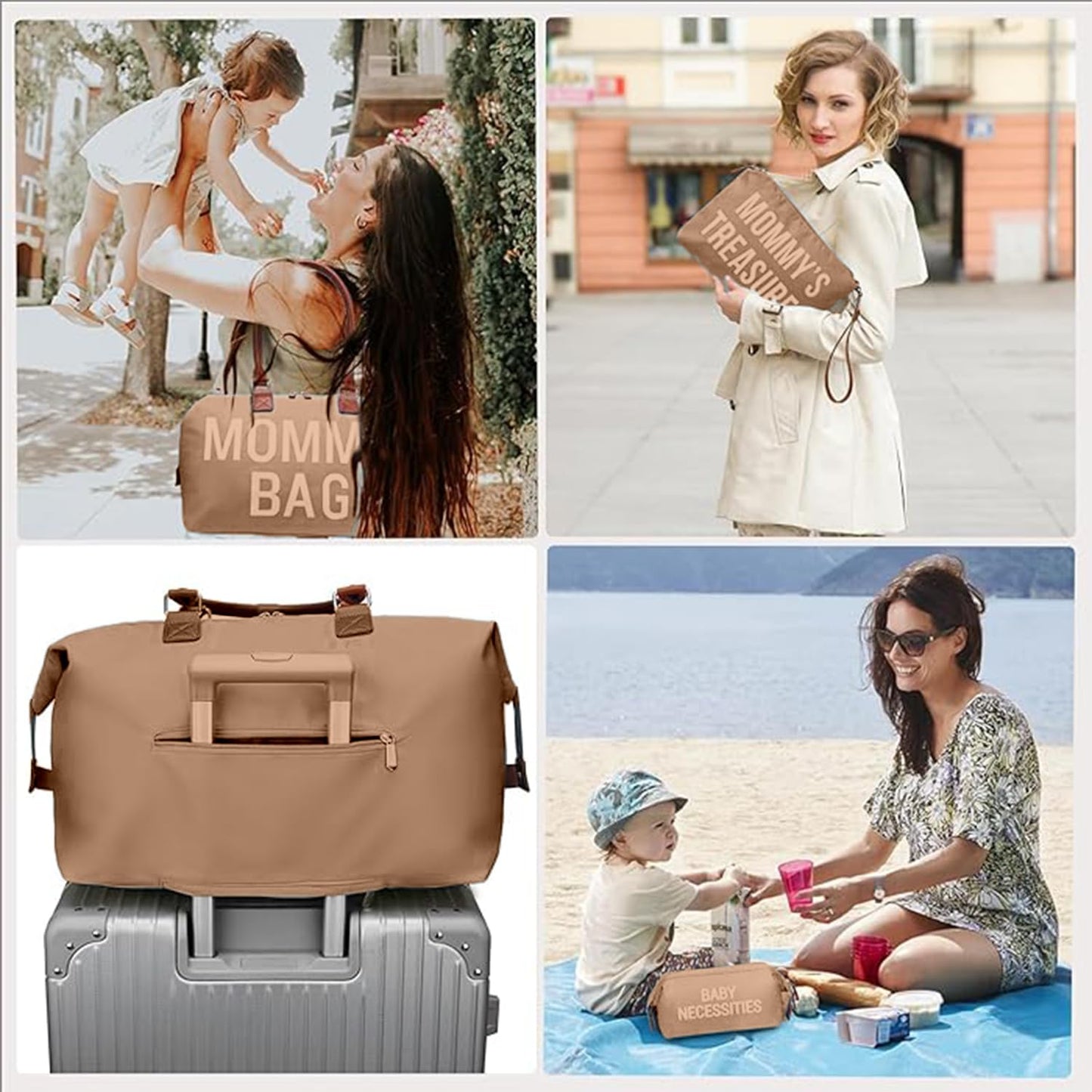 Dravina Diaper Bag for Moms, 5-Piece Set with Changing Pad, Pacifier Holder, 2 Storage Pouches & Luggage Sleeve, Stylish Maternity Backpack for Travel, Baby Essentials Organizer