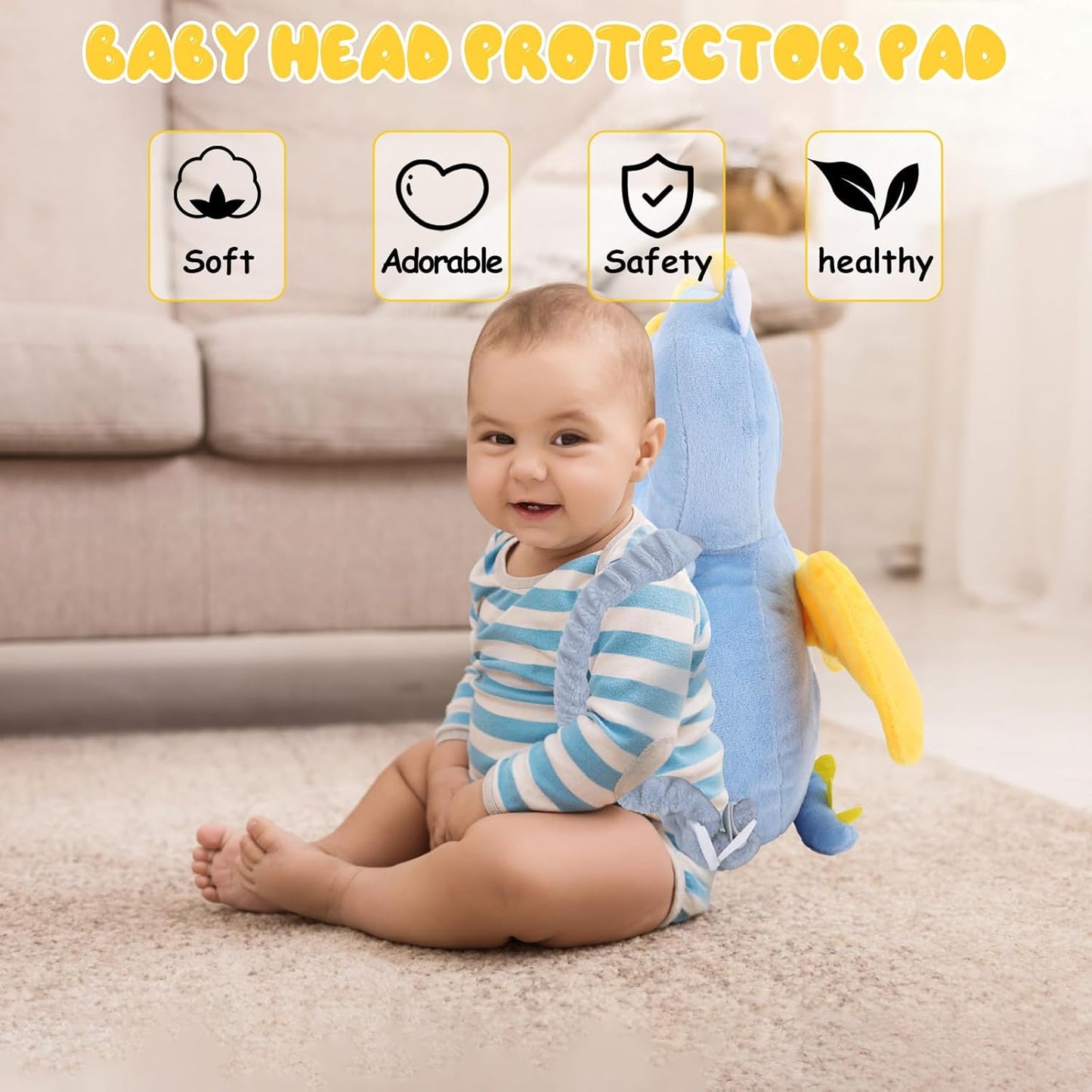 Baby Head Protection Backpack - Soft & Comfortable, Cute Cartoon Design, Pink Butterfly
