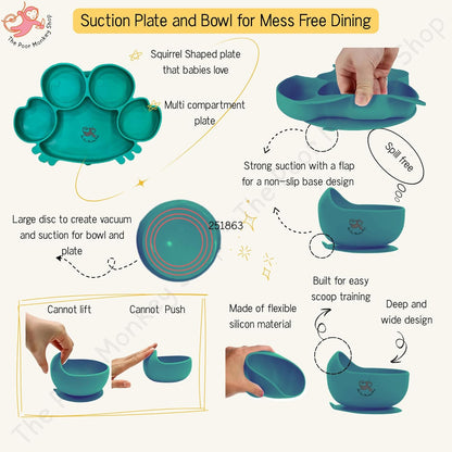 Poor-Monkey-Shop 15 Pc Baby Feeding Set | BPA-Free Food-Grade Silicone | Bib, Whale Shaped Suction Plate, Suction Bowl, Forks & Spoons, Cup, Fruit Feeder, and Much More | Safe for Babies & Toddlers