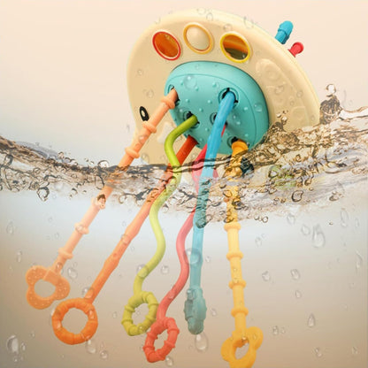 Kidology Pull String Teething Toy for Babies 6+ Months | Sensory Teether & Fine Motor Skills Activity | Montessori Toys for Baby Girls & Boys | Travel-Friendly, Food-Grade Silicone for Toddlers | UFO