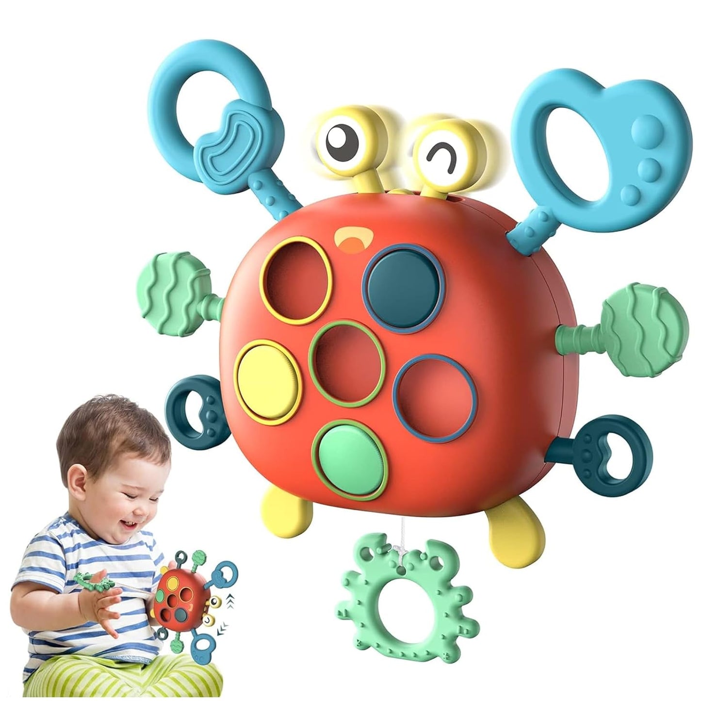 Kidology Pull String Teething Toy for Babies 6+ Months | Sensory Teether & Fine Motor Skills Activity | Montessori Toys for Baby Girls & Boys | Travel-Friendly, Food-Grade Silicone for Toddlers | UFO