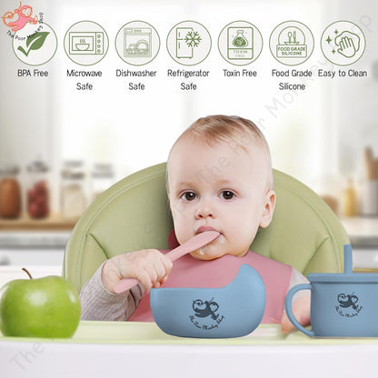 Poor-Monkey-Shop 15 Pc Baby Feeding Set | BPA-Free Food-Grade Silicone | Bib, Whale Shaped Suction Plate, Suction Bowl, Forks & Spoons, Cup, Fruit Feeder, and Much More | Safe for Babies & Toddlers