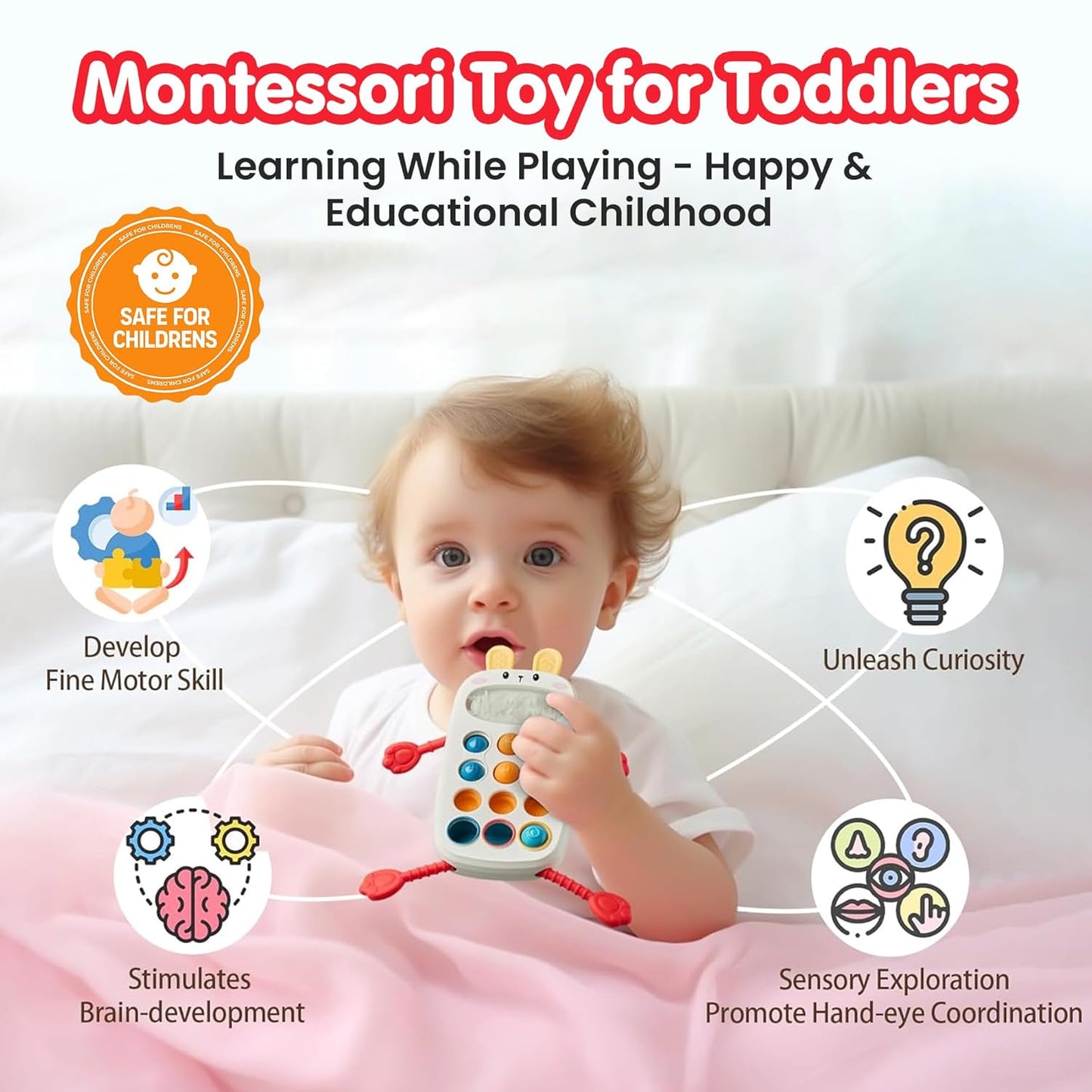 Kidology Pull String Teething Toy for Babies 6+ Months | Sensory Teether & Fine Motor Skills Activity | Montessori Toys for Baby Girls & Boys | Travel-Friendly, Food-Grade Silicone for Toddlers | UFO