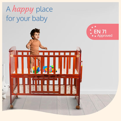 LuvLap C-50 Baby Wooden Cot with Mosquito Net, EN certified Baby Furniture suitable for new born to 12 month, without mattress (Cherry Red)