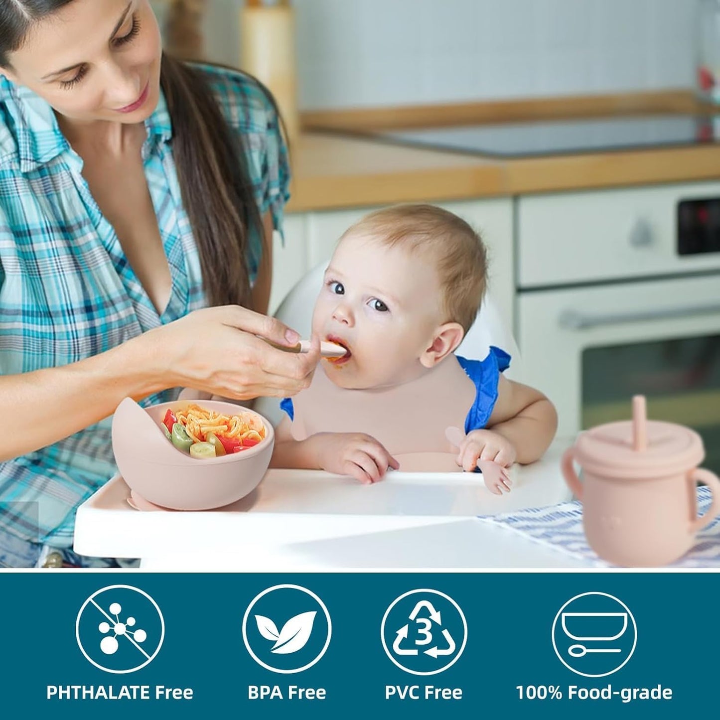 9 Pcs Silicone Baby Feeding Set Bpa-Free,Microwave Safe, Anti-Slip Base | Complete Tableware Kit for Babies & Toddlers with Suction Plate, Bowl, Cup, Spoon, Fork & Bib Multi-Color