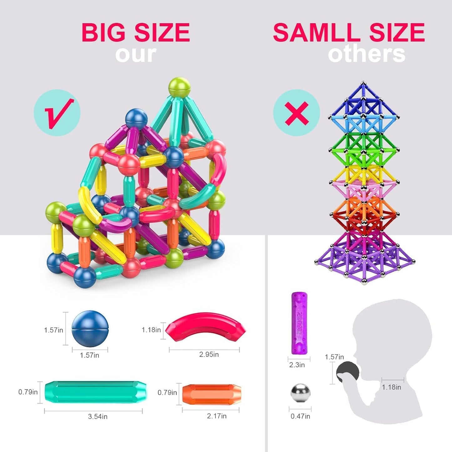 TOYTASTIC Learning Boys Girls Toys Age 4-5,Magnetic Game and Rods Set Educational Magnet Stick and Ball Game,Kids Toys for 3+ Yers