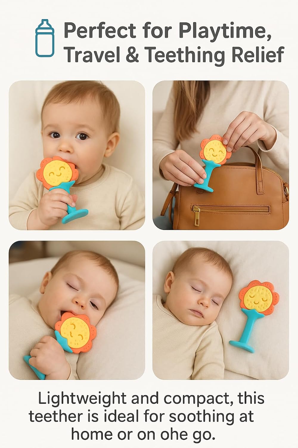 Shark Doo Doo® Teether Toy for 2+ Months Baby (Sun Teether) – BPA-Free Silicone Teether for Infants & Toddlers – Soft, Textured, Gum Soothing – Safe, One-Piece Mold for Teething Relief