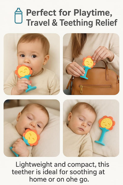 Shark Doo Doo® Teether Toy for 2+ Months Baby (Sun Teether) – BPA-Free Silicone Teether for Infants & Toddlers – Soft, Textured, Gum Soothing – Safe, One-Piece Mold for Teething Relief